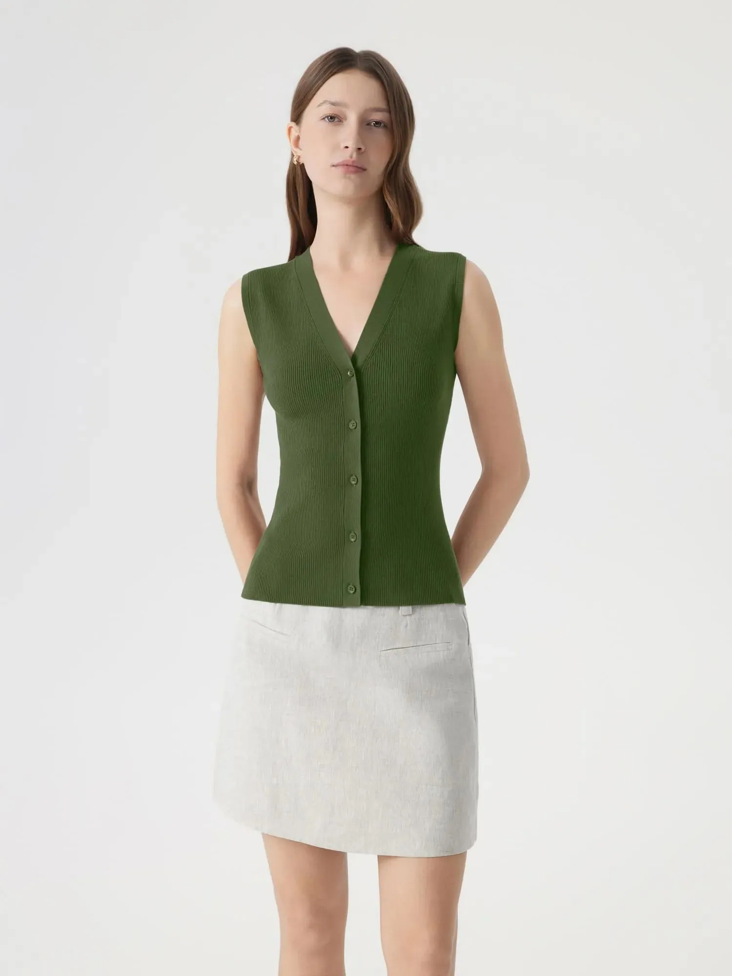 Button V Neck Tank Sweater Vest sold by Suuksess product image thumbnail 3