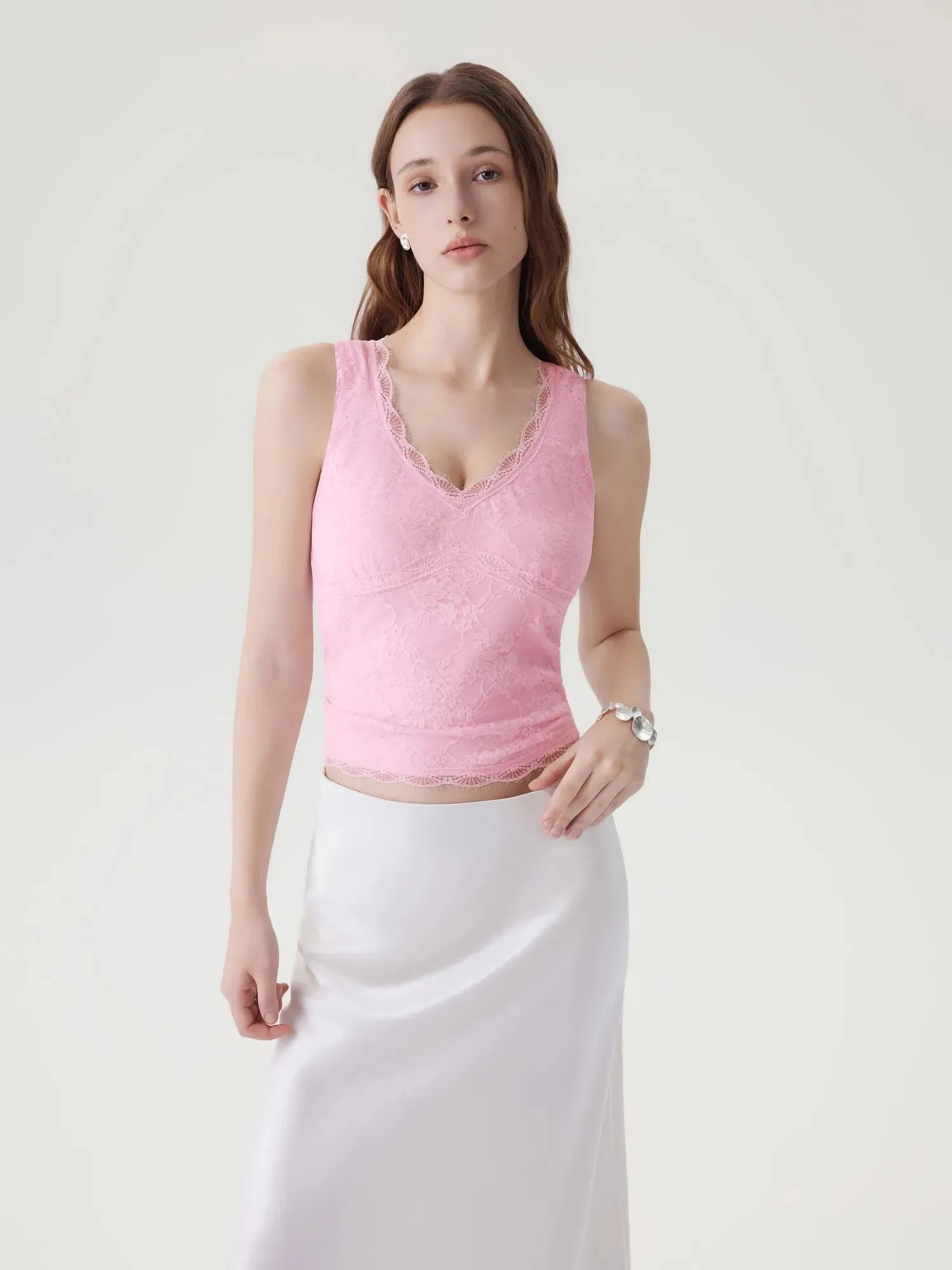 Lace Double Lined Lace V Neck Tank Top sold by Suuksess product image thumbnail 4