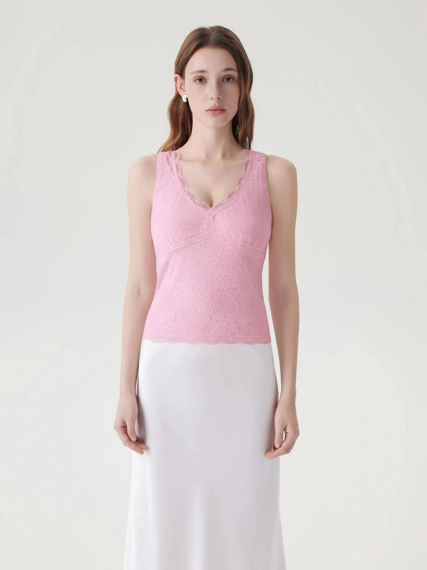 Lace Double Lined Lace V Neck Tank Top sold by Suuksess