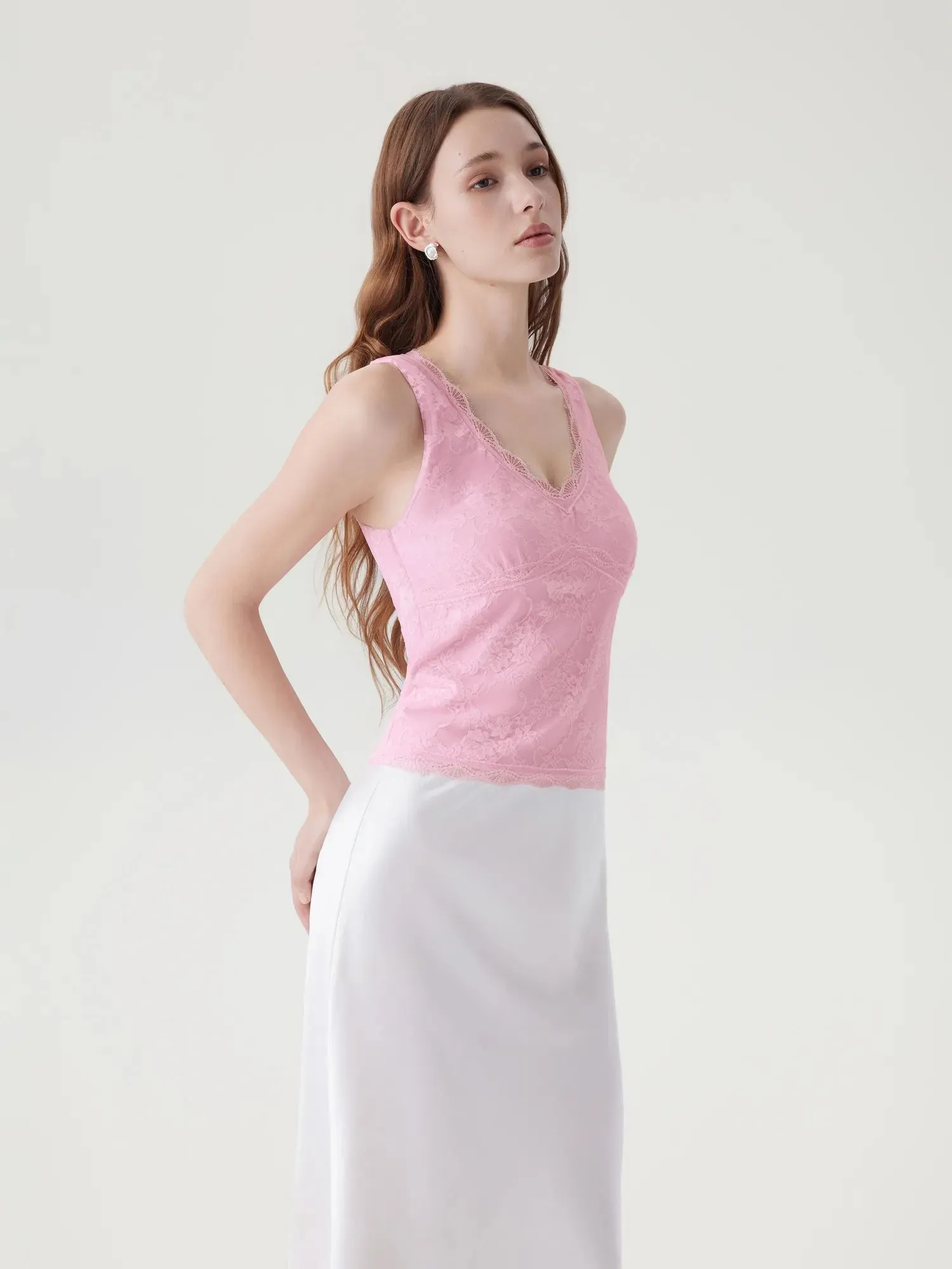 Lace Double Lined Lace V Neck Tank Top sold by Suuksess product image thumbnail 2