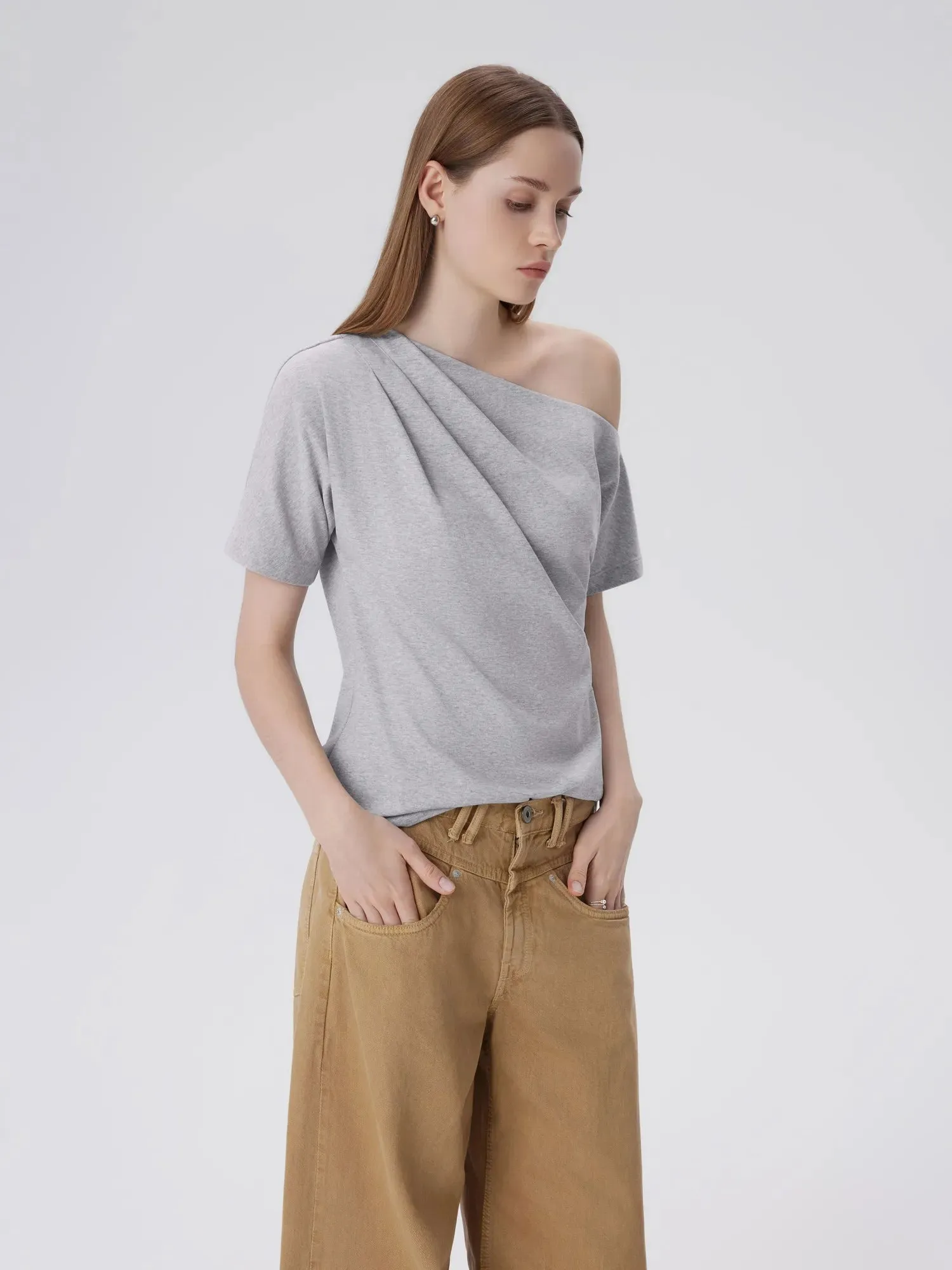 Asymmetrical Off Shoulder Short Sleeve T-Shirts sold by Suuksess product image thumbnail 4