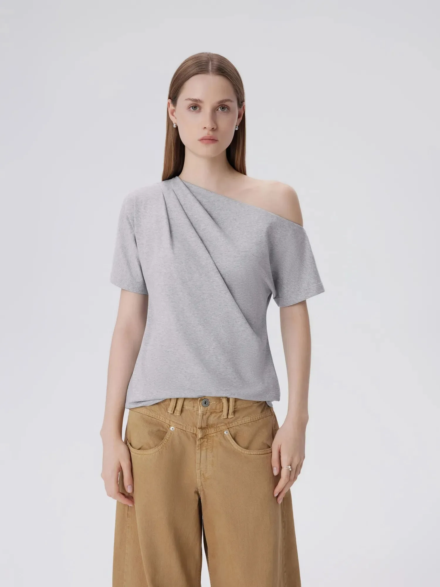 Asymmetrical Off Shoulder Short Sleeve T-Shirts sold by Suuksess product image thumbnail 3