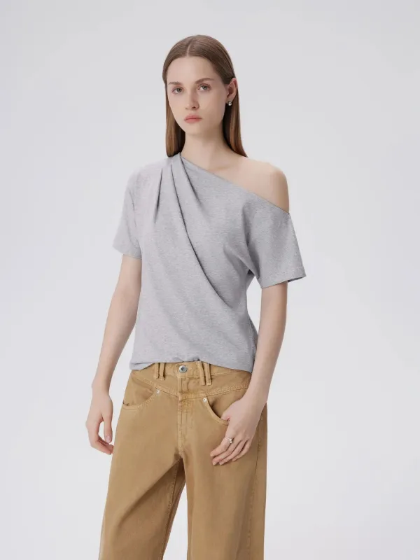 Asymmetrical Off Shoulder Short Sleeve T-Shirts made by Suuksess
