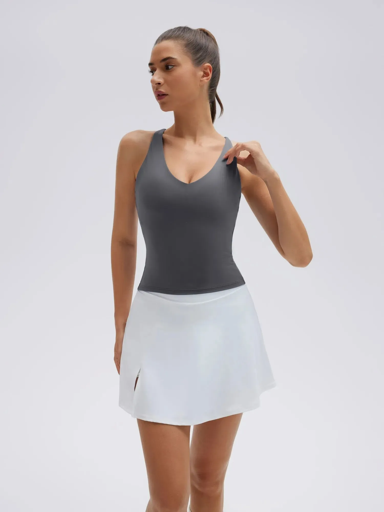 🎁 Open Back V Neck Padded Longline Workout Tank Tops (100% off) sold by Suuksess product image thumbnail 3