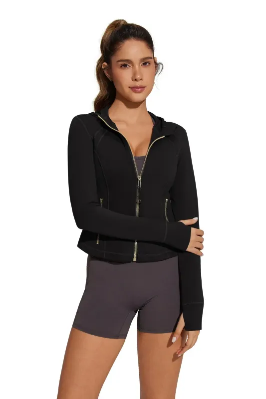Golden Zip Up Hooded Workout Jacket made by Suuksess
