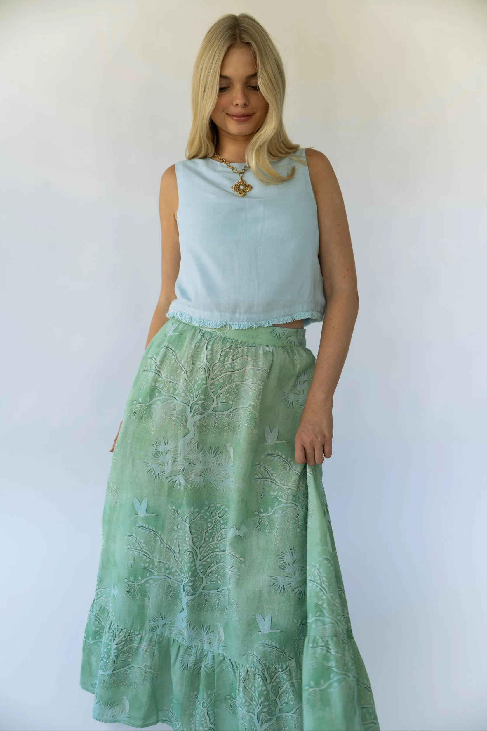 Florence Maxi Skirt - Green Lowcountry Watercolor sold by Sarah Alexis product image thumbnail 3