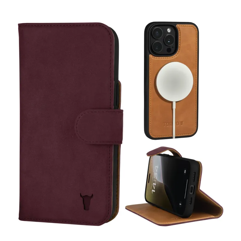 iPhone 15 Pro Nubuck Leather Wallet Case (with Detachable Cover) sold by Torro