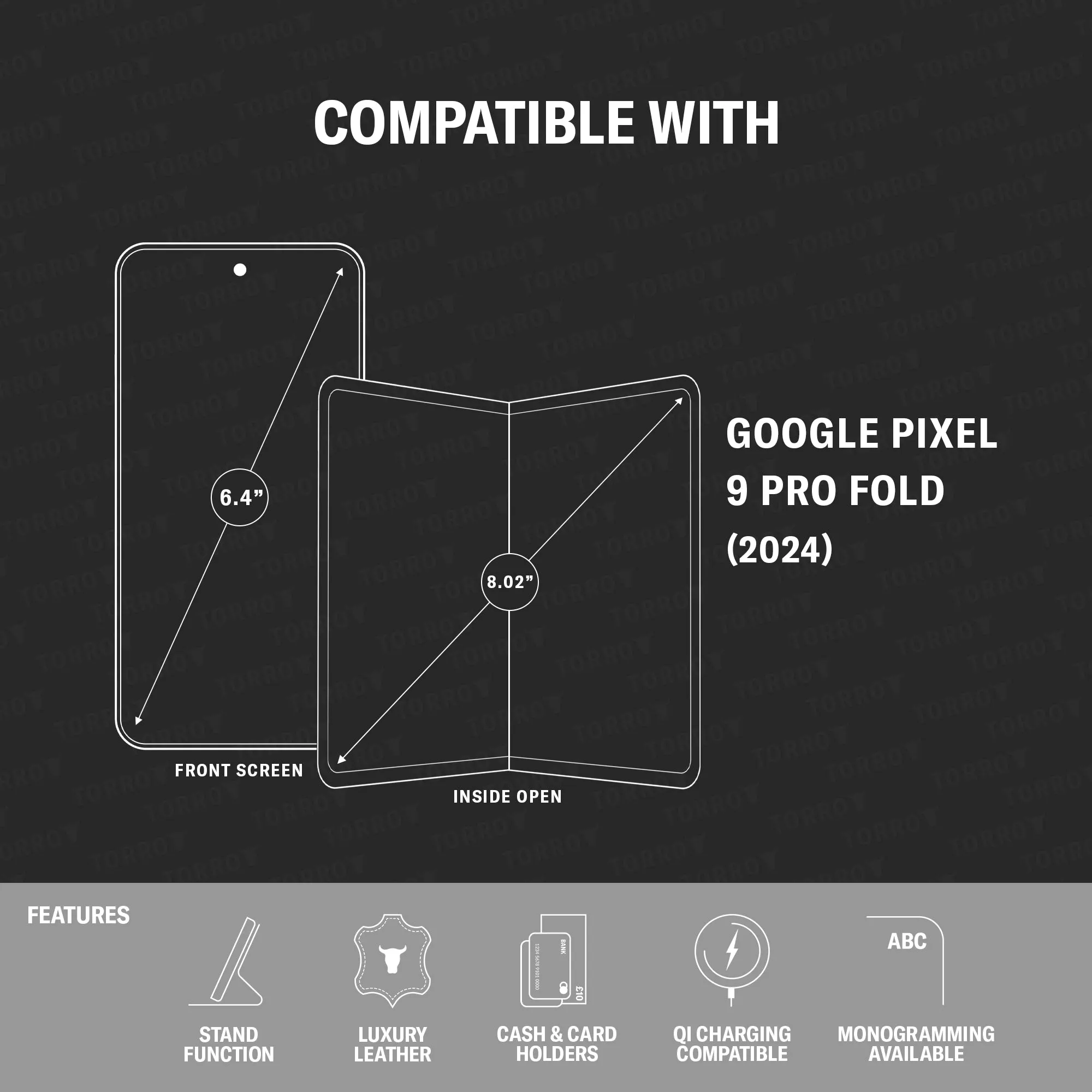 Google Pixel 9 Pro Fold Leather Wallet Case (2024) sold by Torro product image thumbnail 2