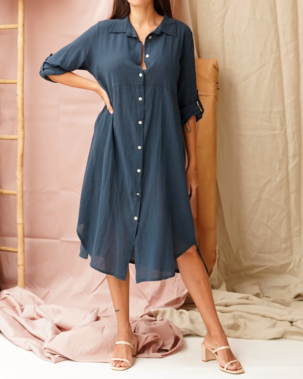 Chemisier Misto Lino Manica 3/4 con Risvolto – Aimar sold by Hope Fashion product image thumbnail 5