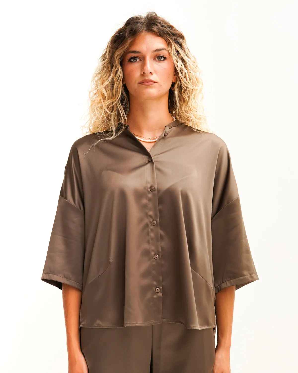 Coordinato over in raso leggero fermo monocolore - Mogol sold by Hope Fashion product image thumbnail 5