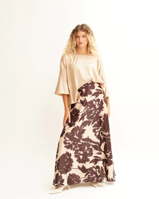 Gonna lunga ampia stampata  in raso manopesca - Valenza sold by Hope Fashion