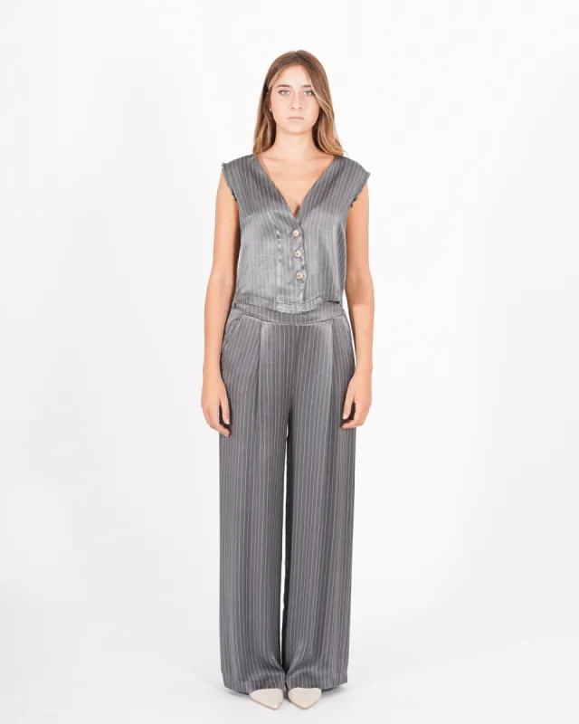 Coordinato in raso gessato gilet e pantaloni - Valdes made by Hope Fashion