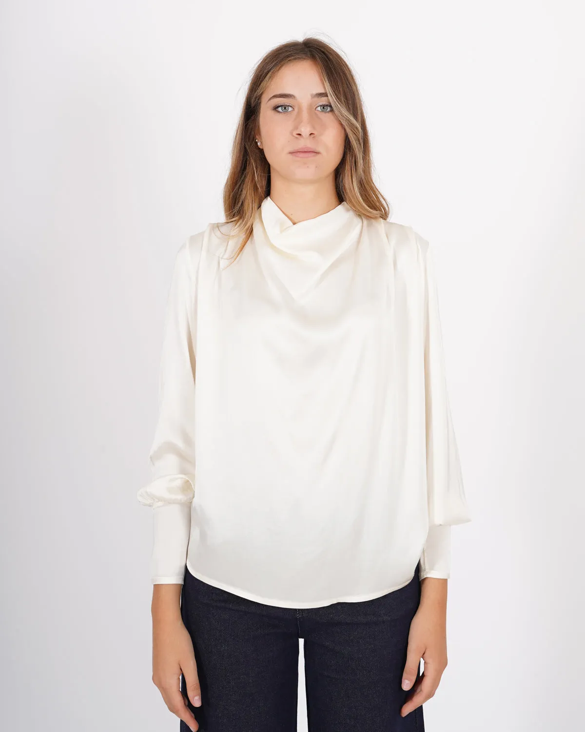 Blusa collo a gronda in raso - Scricciolo sold by Hope Fashion