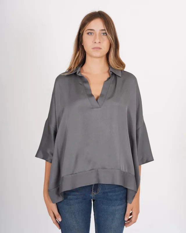 Blusa over con colletto in raso - Poiana sold by Hope Fashion