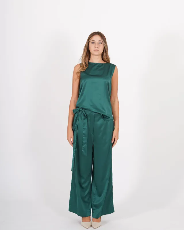 Coordinato in raso fluido blusa smanicata e pantaloni con cintura - Caruso sold by Hope Fashion