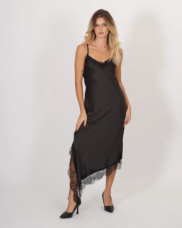 Abito lingerie con pizzo asimmetrico in mano raso- Baiocco sold by Hope Fashion