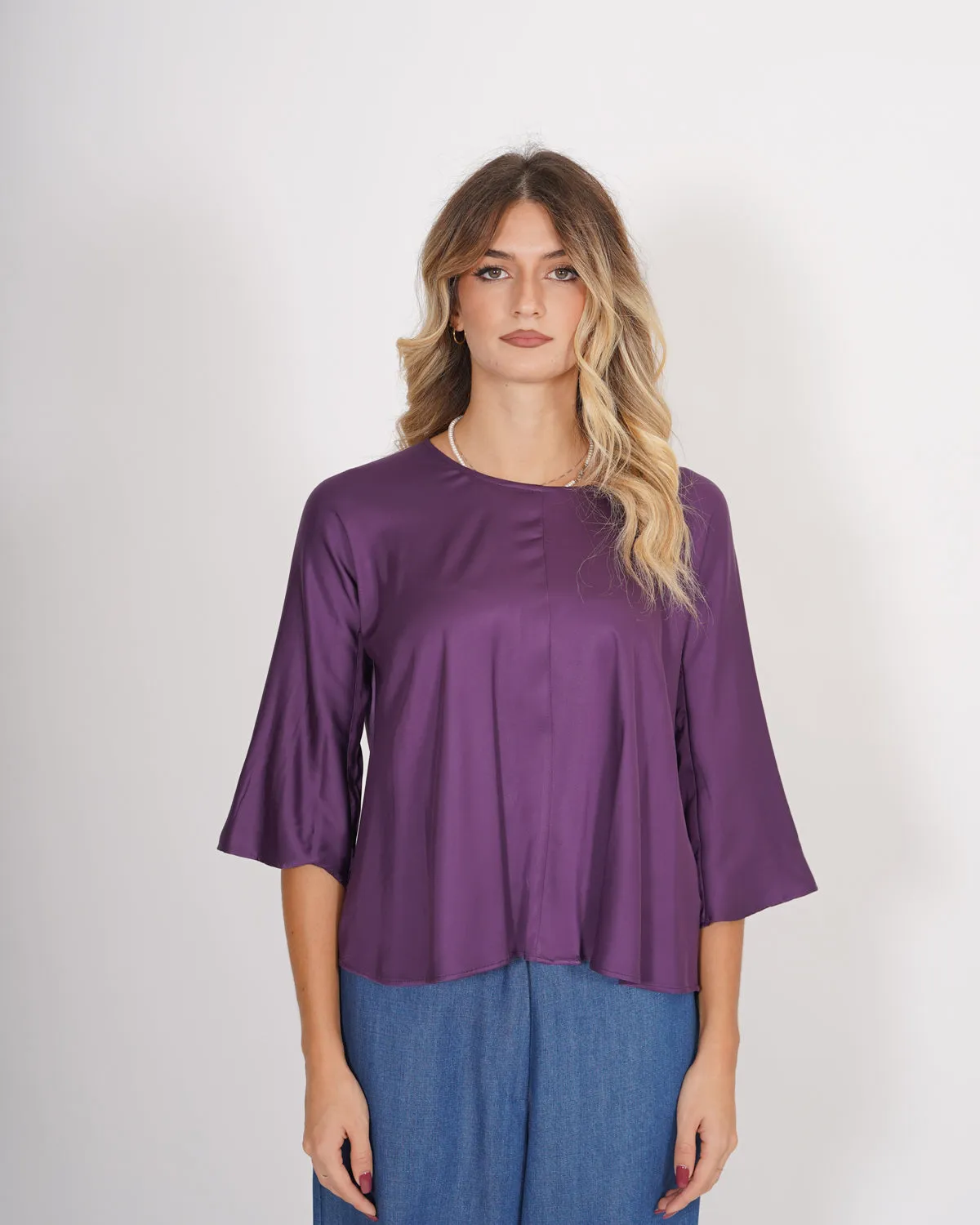 Blusa girocollo a campana in raso - Platano sold by Hope Fashion