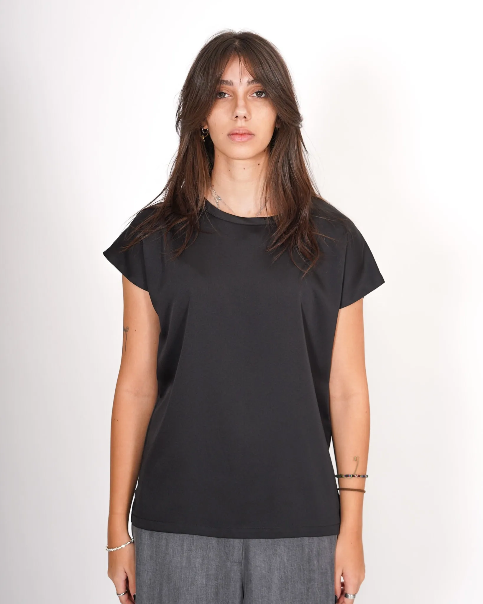 Blusa girocollo mezza manica in raso - Perry sold by Hope Fashion