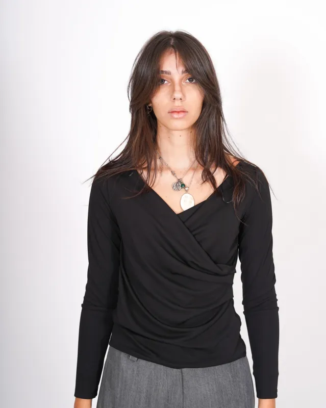Blusa slim fit scollo a v incrociato in jersey - Medrov sold by Hope Fashion