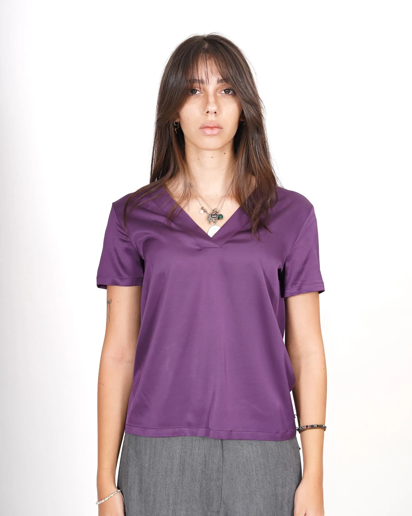 Blusa manica corta scollo a v in raso - Cimarosa sold by Hope Fashion