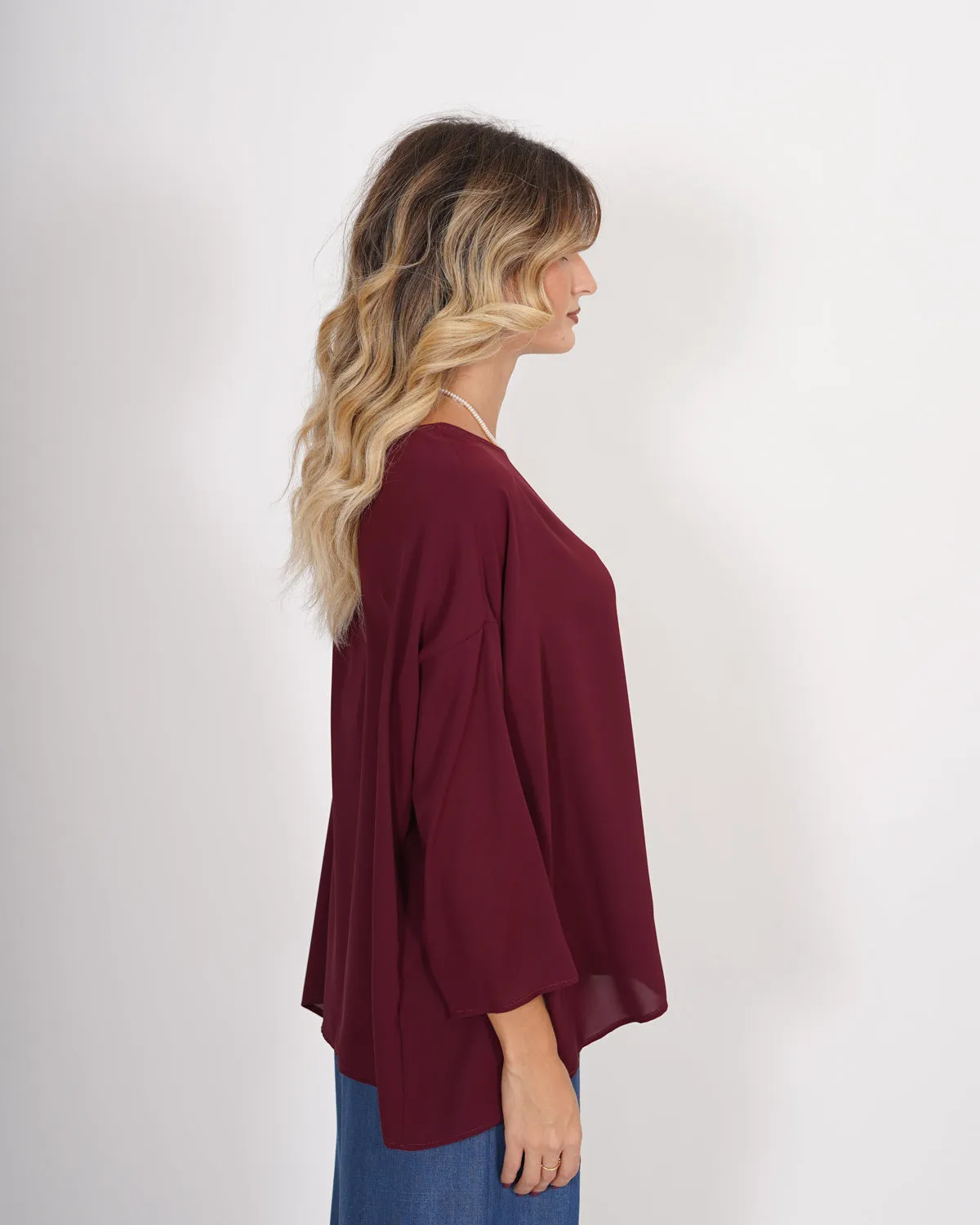 Blusa over girocollo manica raglan in mano seta - Avocado sold by Hope Fashion product image thumbnail 2