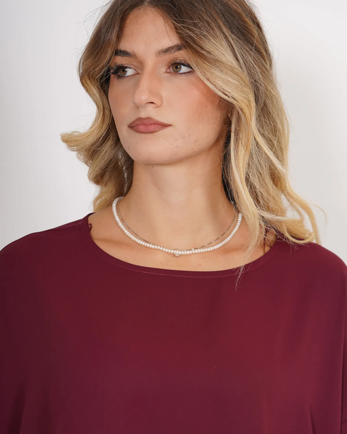 Blusa over girocollo manica raglan in mano seta - Avocado sold by Hope Fashion product image thumbnail 4