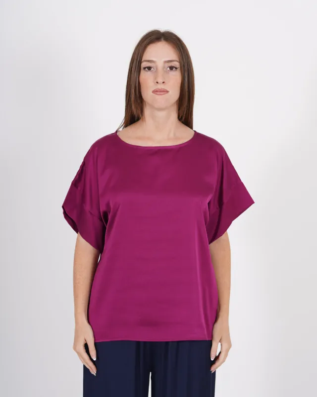 Blusa girocollo mezza manica in tessuto raso di viscosa - Trapano sold by Hope Fashion
