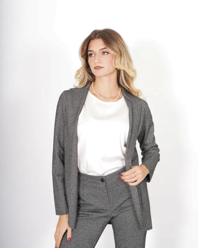 Giacca aperta microfantasia geometrica in punto stoffa diagonale - Nogales sold by Hope Fashion