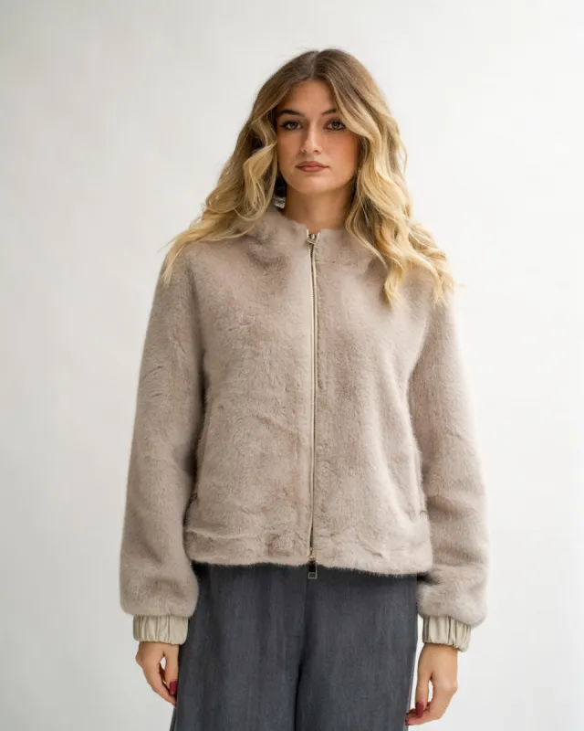 Bomber con cappuccio e zip in eco fur - Laguna sold by Hope Fashion