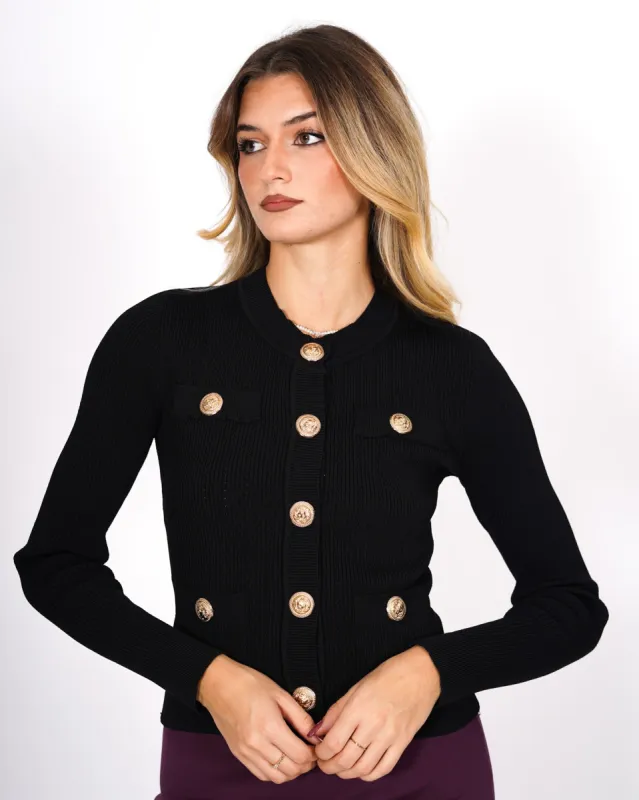 Cardigan in costina con bottoni dorati - Zarate sold by Hope Fashion