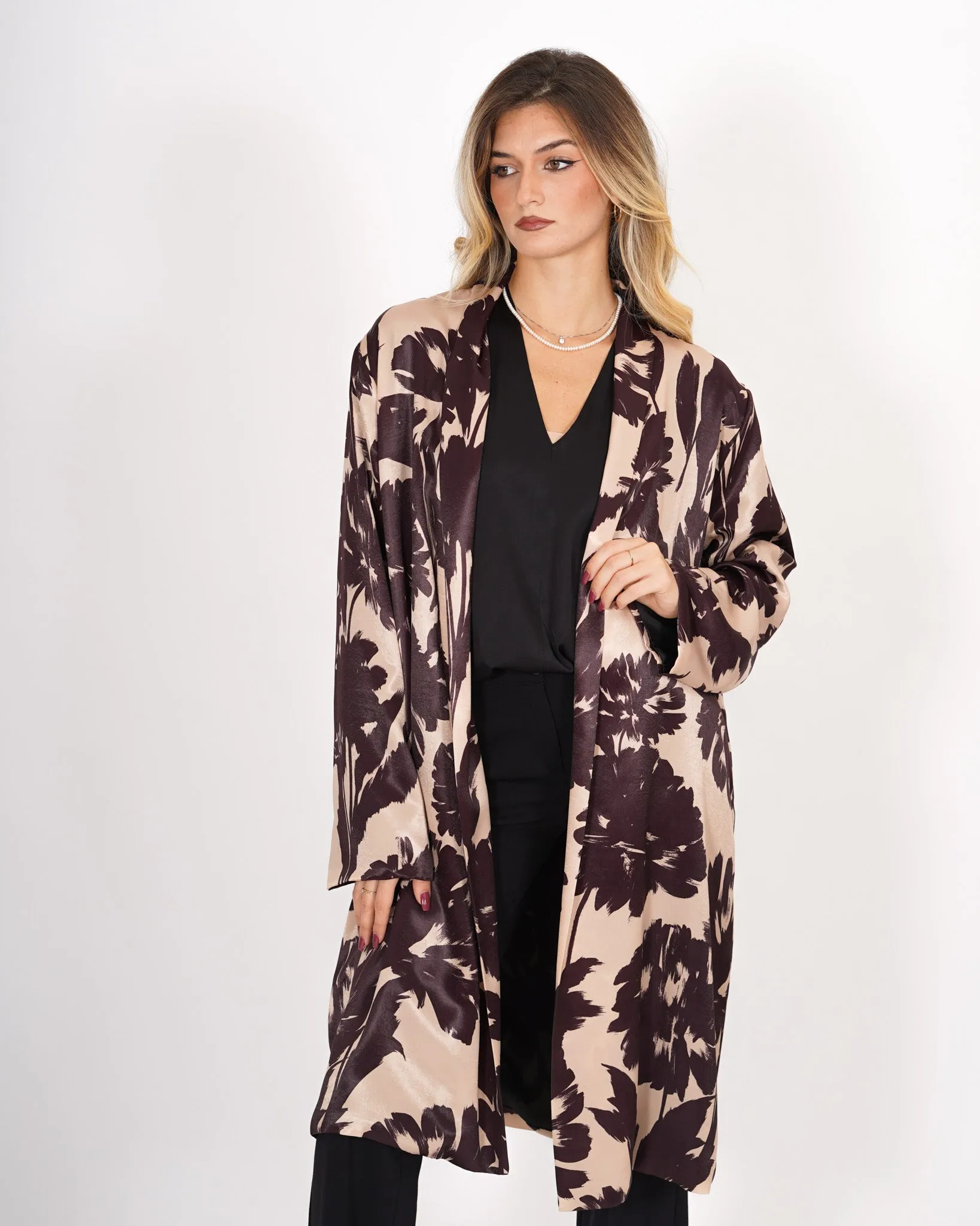 Kimono lungo stampato in raso manopesca - Joelle sold by Hope Fashion
