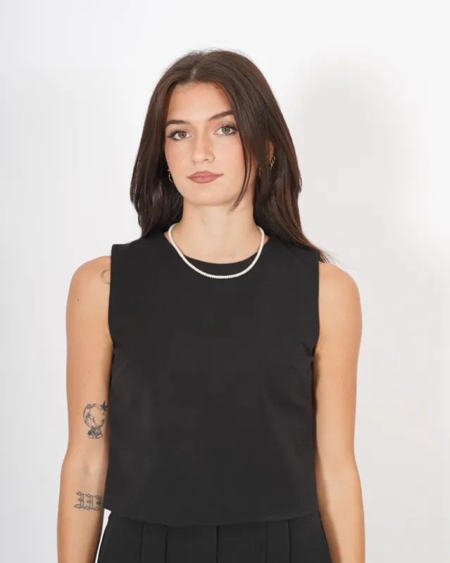 Blusa cropped smanicata in fresco lana - Zamorano sold by Hope Fashion