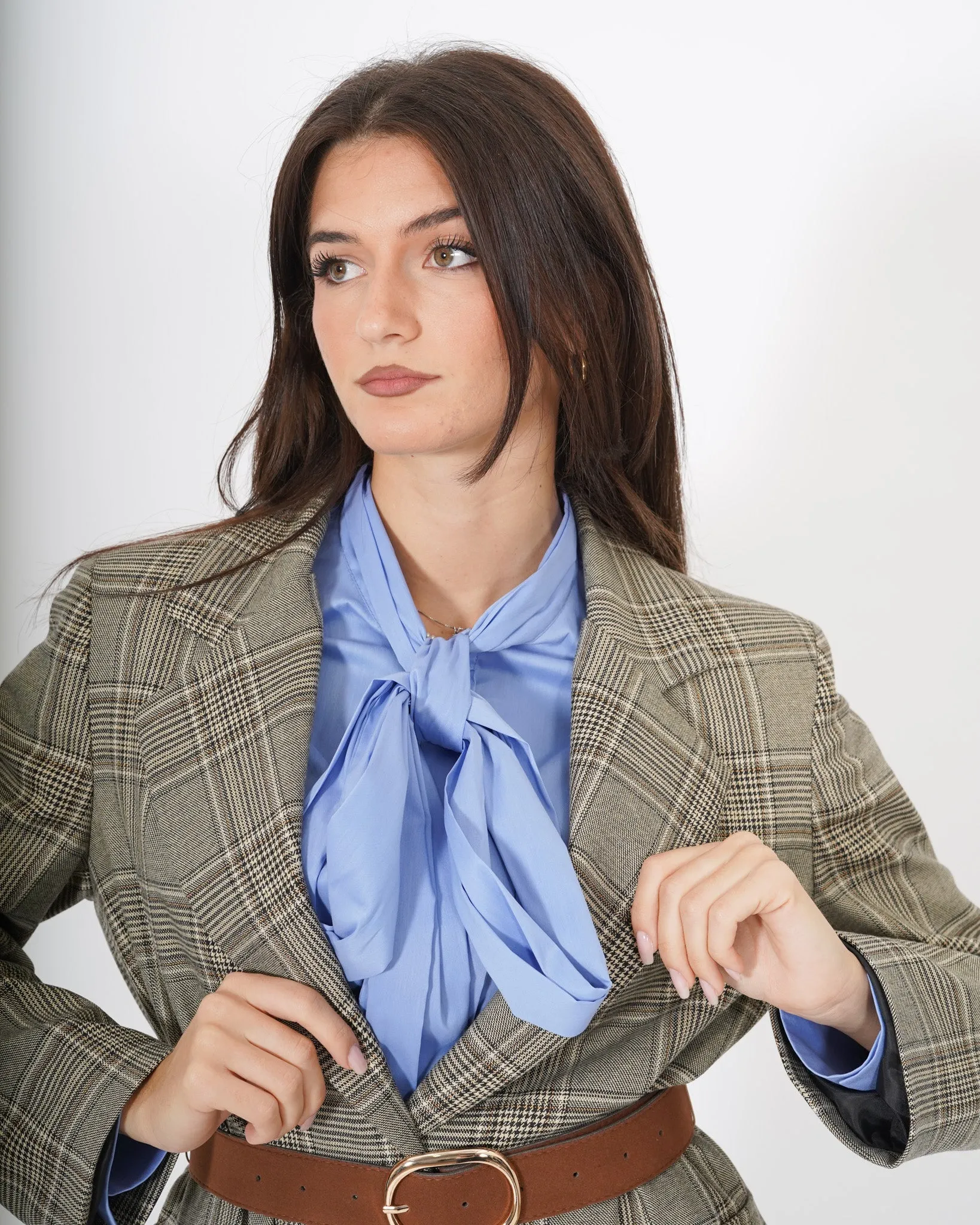 Blazer fantasia principe di galles con cintura e toppe in eco camoscio - Teofilo sold by Hope Fashion product image thumbnail 5