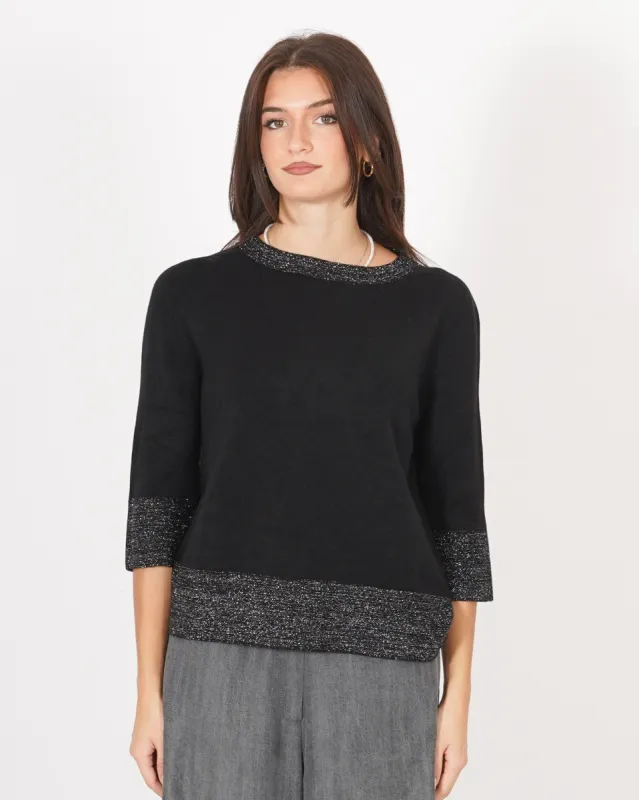 Maglia girocollo con collo, polsi e bustino in contrasto lurex - Herman sold by Hope Fashion