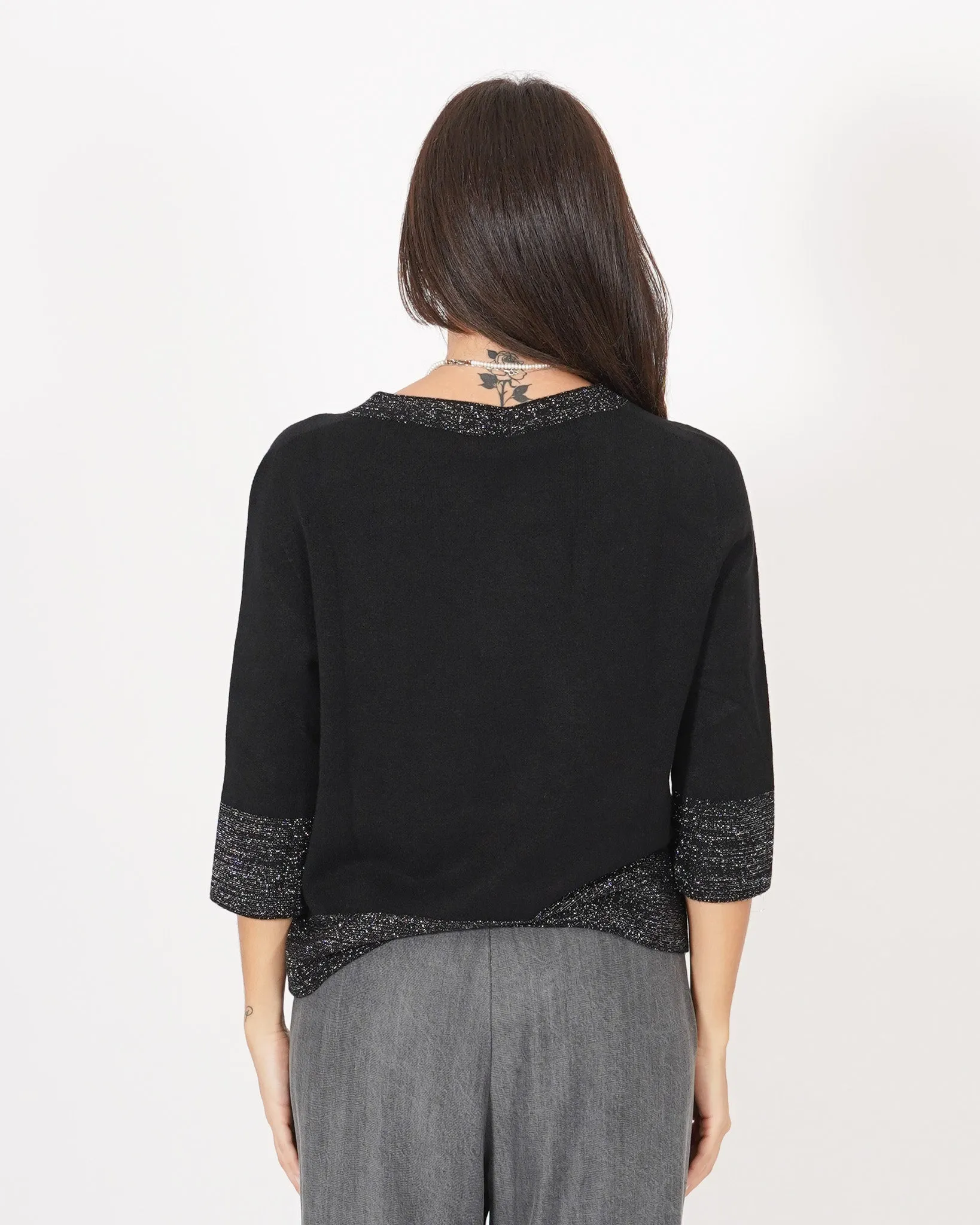 Maglia girocollo con collo, polsi e bustino in contrasto lurex - Herman sold by Hope Fashion product image thumbnail 3