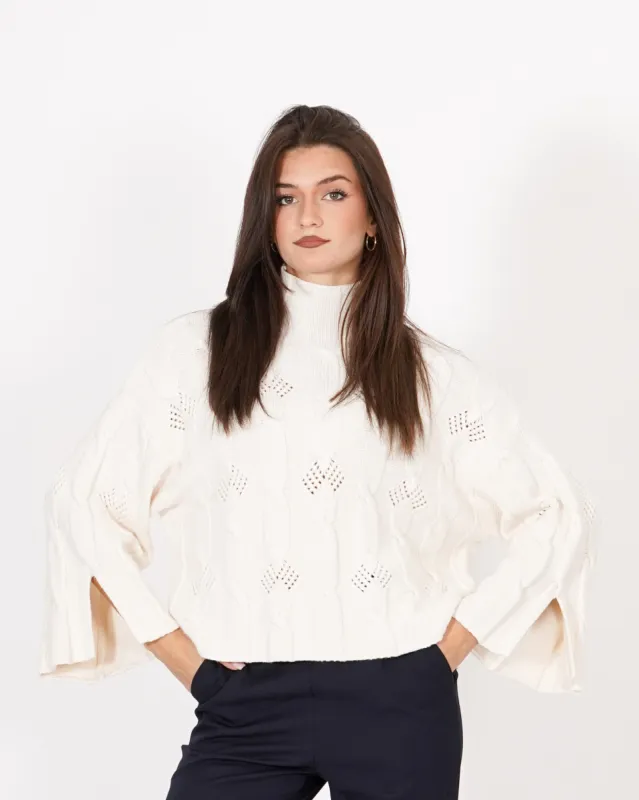 Collo alto con trama a treccia e manica ampia - Siderite sold by Hope Fashion