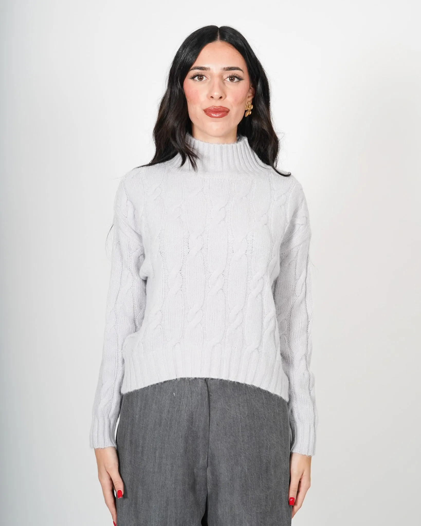 Maglia collo alto a costa con trama effetto nodo - Samba sold by Hope Fashion