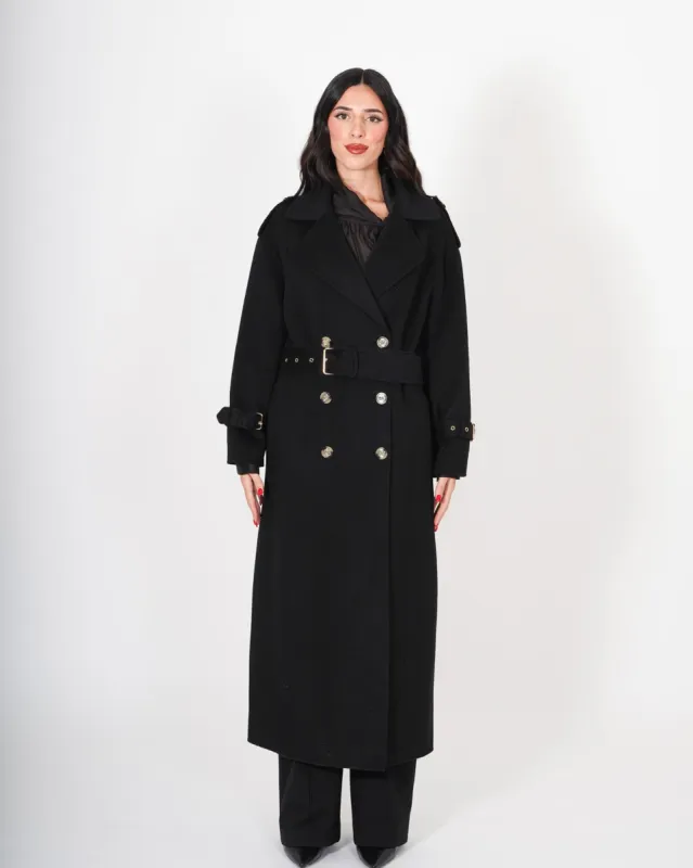 Trench Lungo con cinturino sui polsini in tessuto double di lana - Sakamoto sold by Hope Fashion