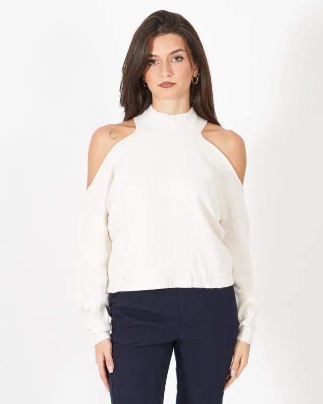 Maglia girocollo con tagli profondi sulle spalle - Alabastro sold by Hope Fashion