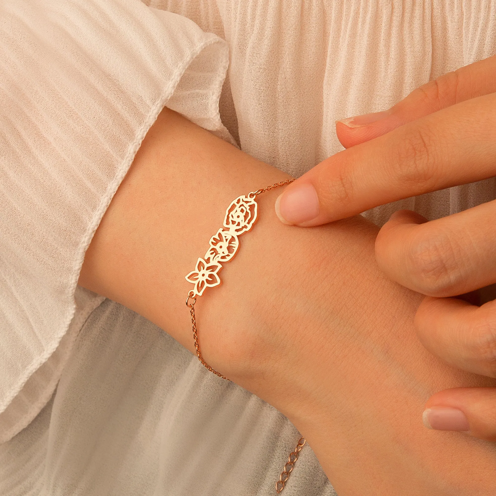 Custom Birth Flower Connected Sterling Silver Bracelet sold by Anavia product image thumbnail 5