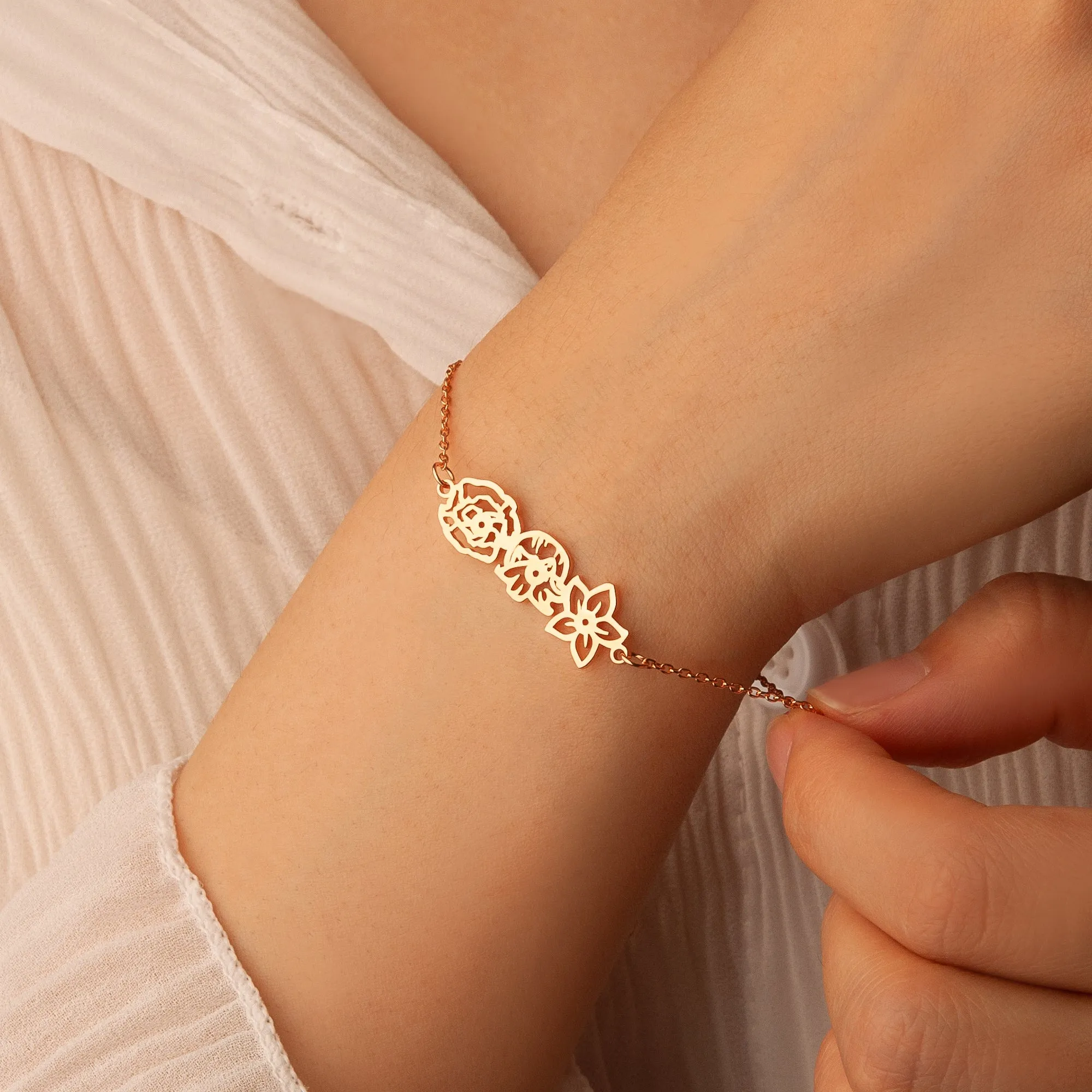 Custom Birth Flower Connected Sterling Silver Bracelet sold by Anavia product image thumbnail 2