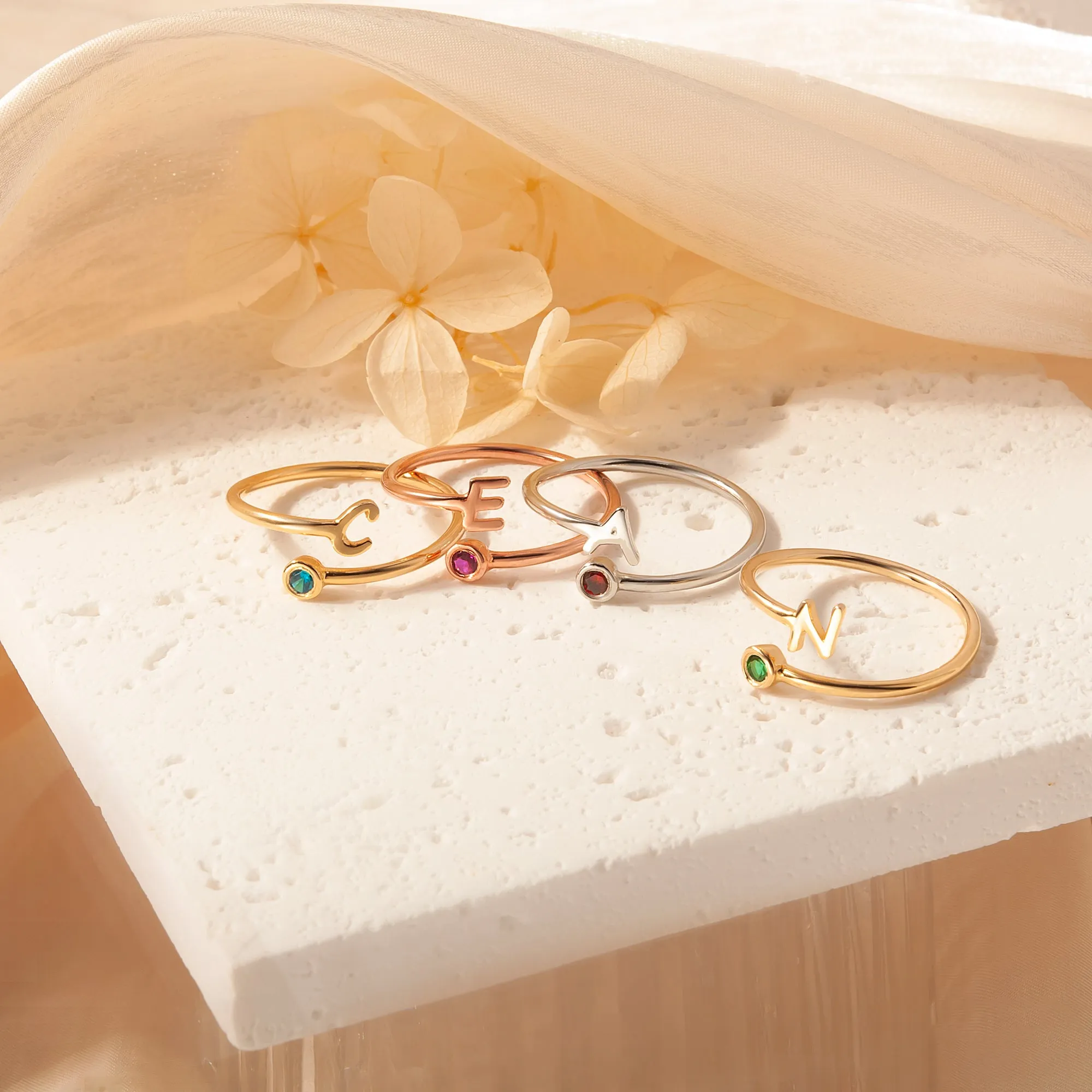 Sterling Silver Overlapping Birthstone Ring sold by Anavia