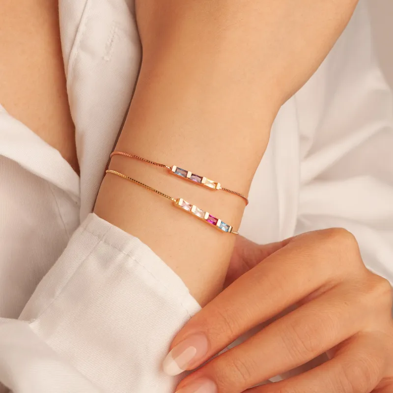 Sterling Silver Birthstone Baguette Bracelet made by Anavia