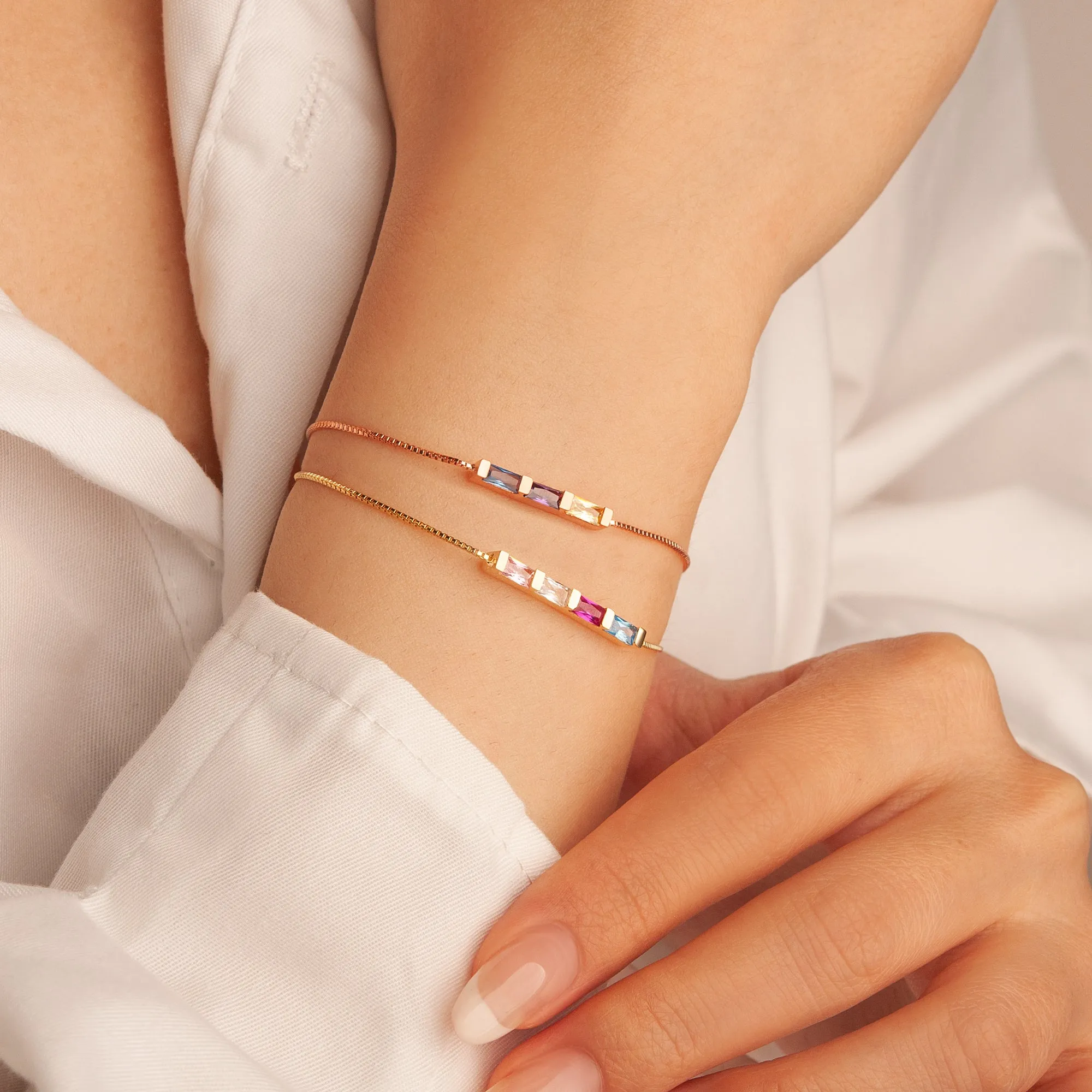Sterling Silver Birthstone Baguette Bracelet sold by Anavia