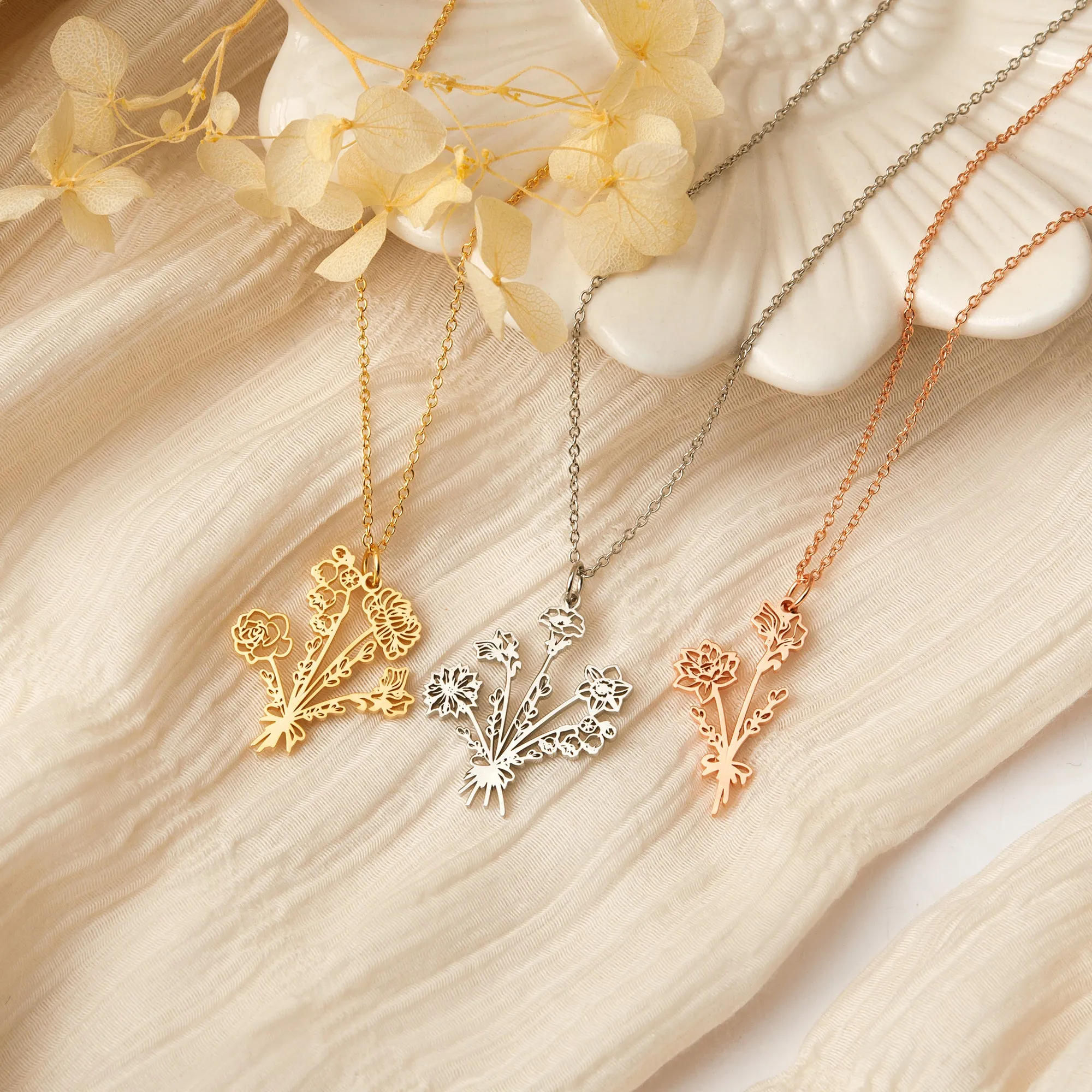 Birth Flower Bouquet Necklace sold by Anavia product image thumbnail 4