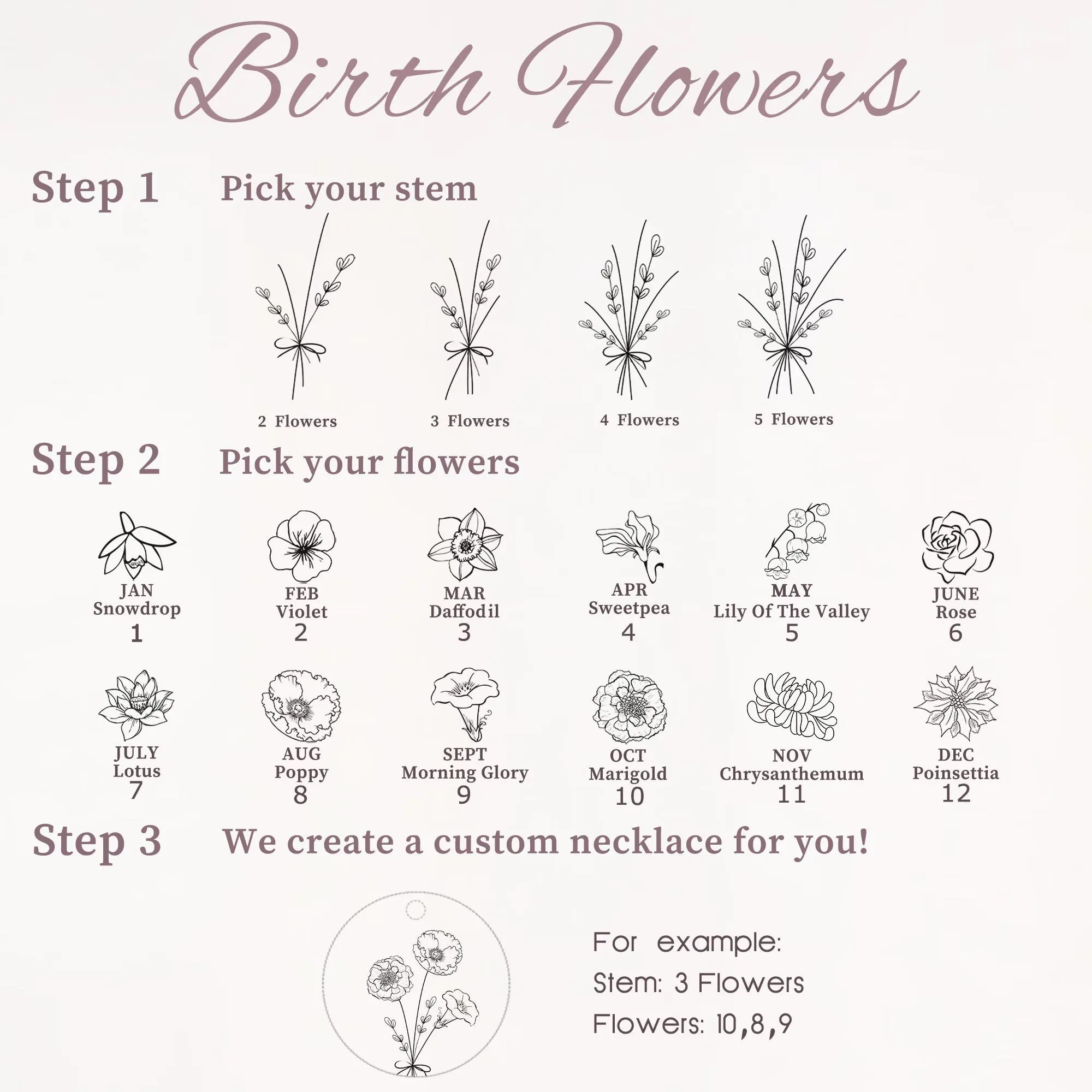 Birth Flower Bouquet Necklace sold by Anavia product image thumbnail 3