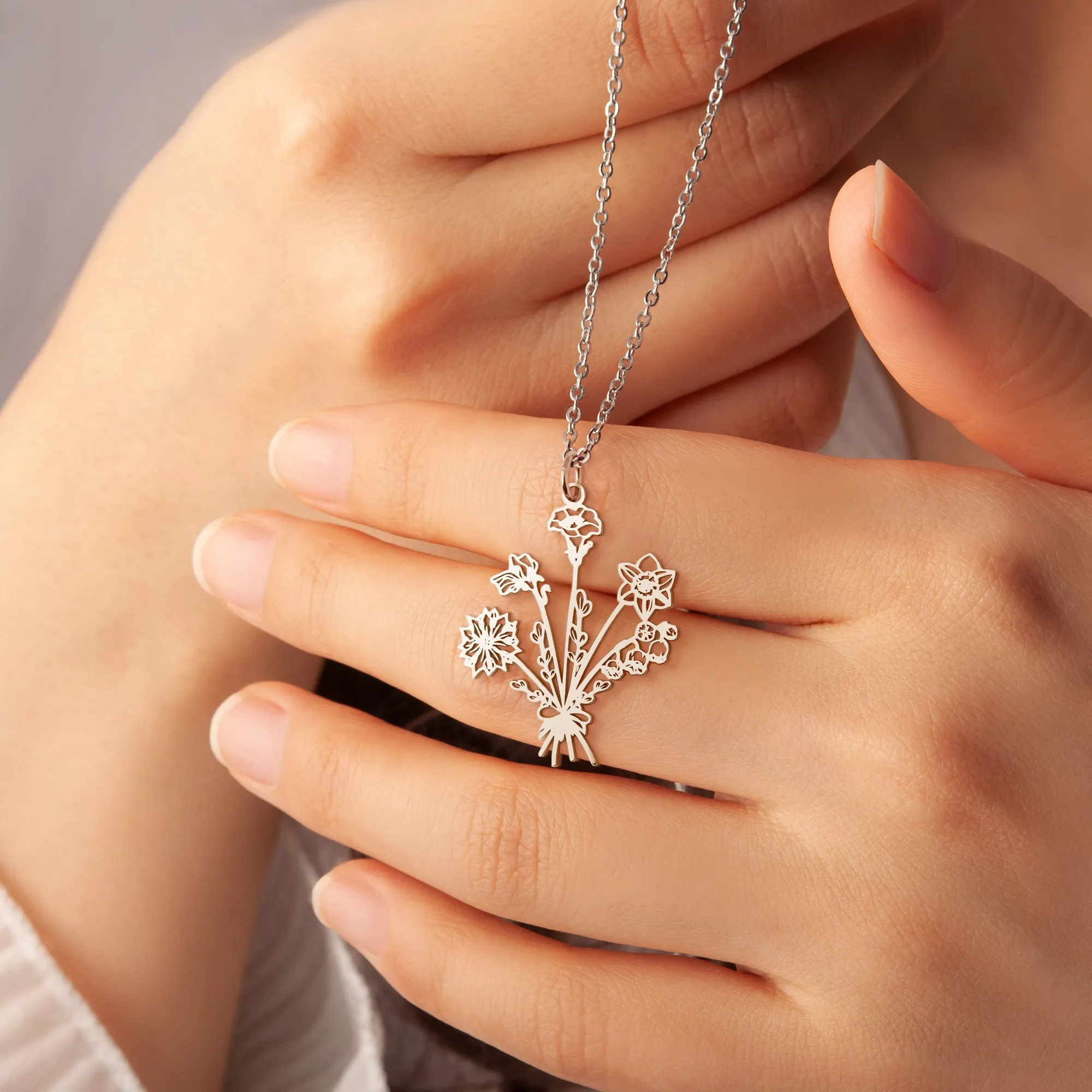 Birth Flower Bouquet Necklace sold by Anavia product image thumbnail 2