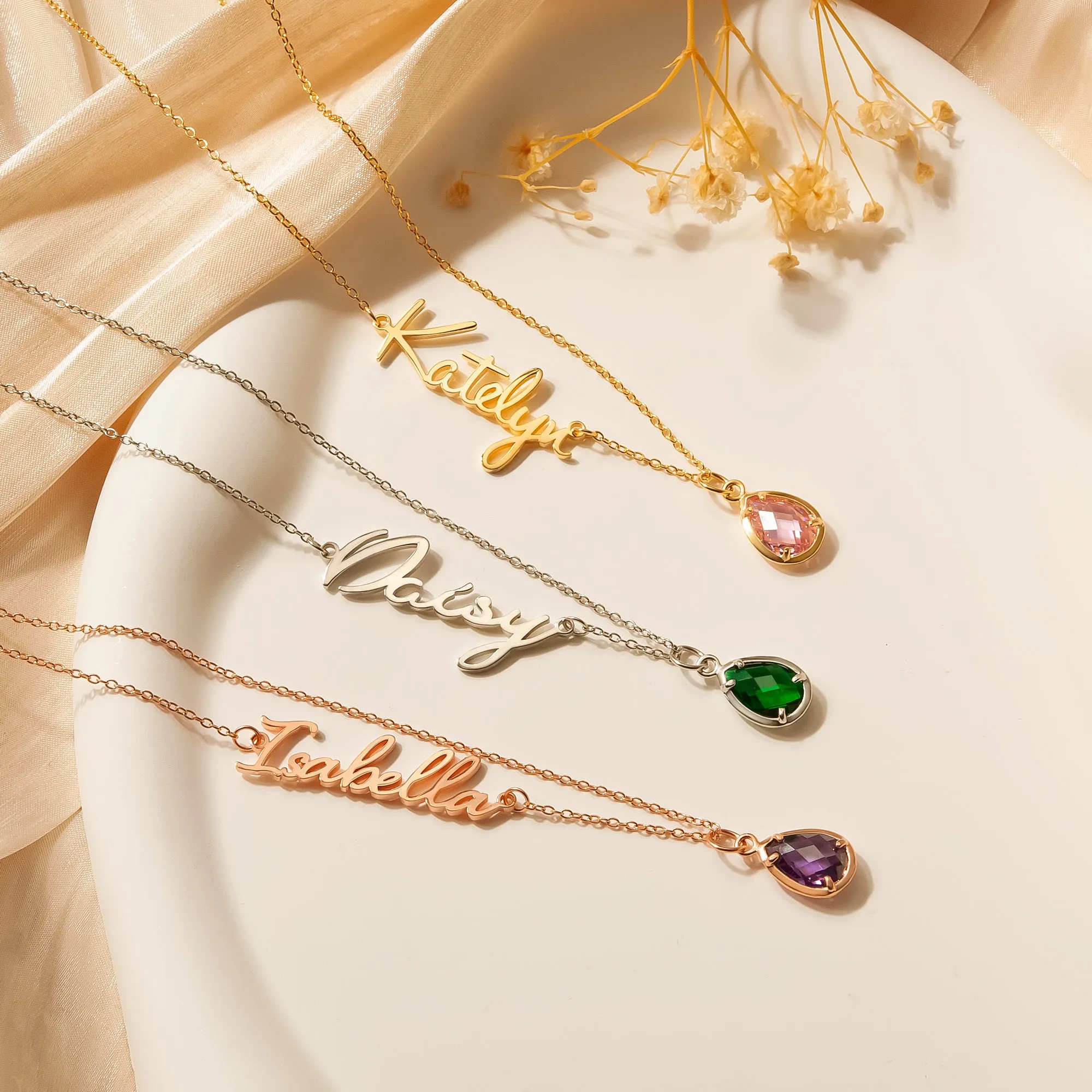 Personalized Name Necklace with Birthstone Charm sold by Anavia