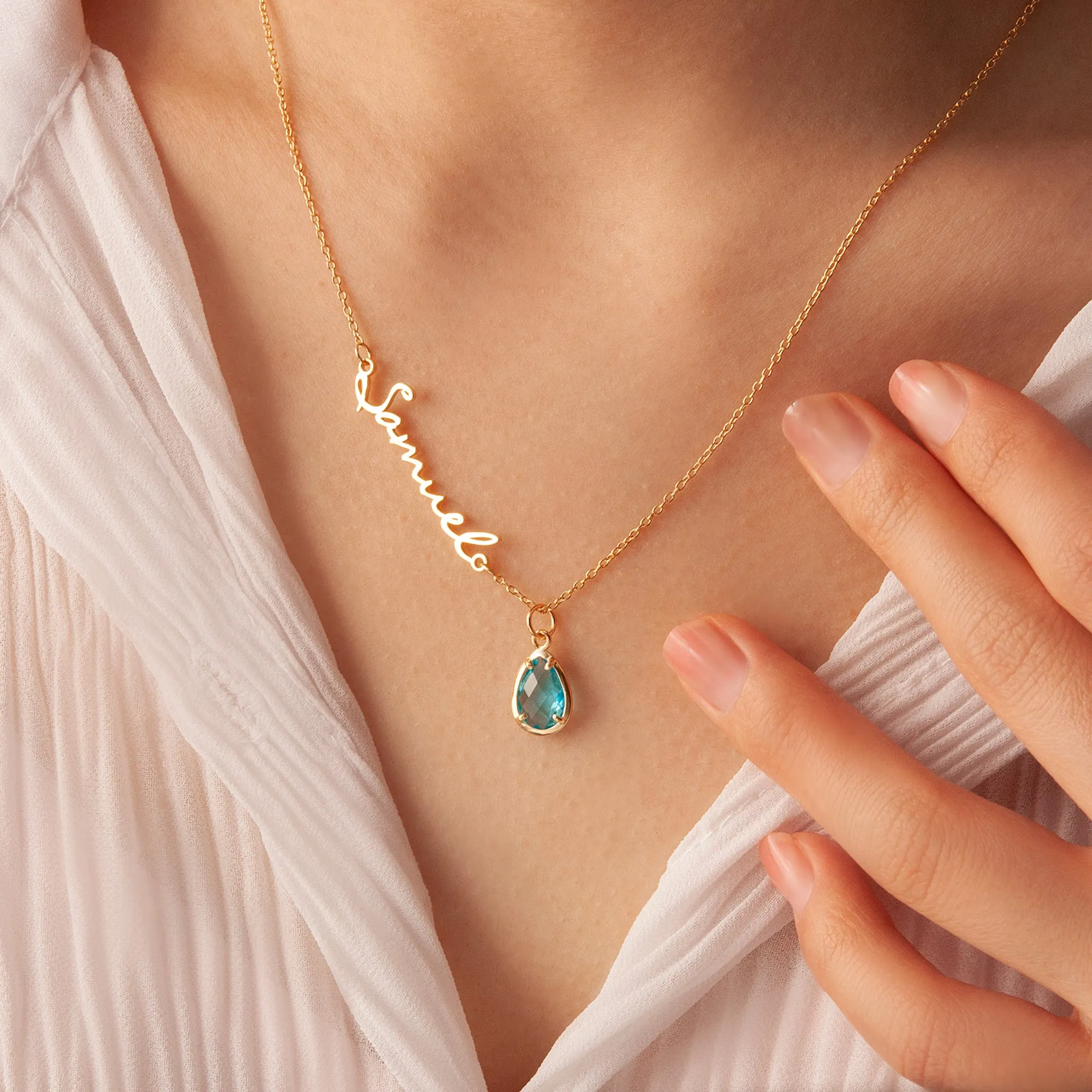 Personalized Name Necklace with Birthstone Charm sold by Anavia product image thumbnail 2