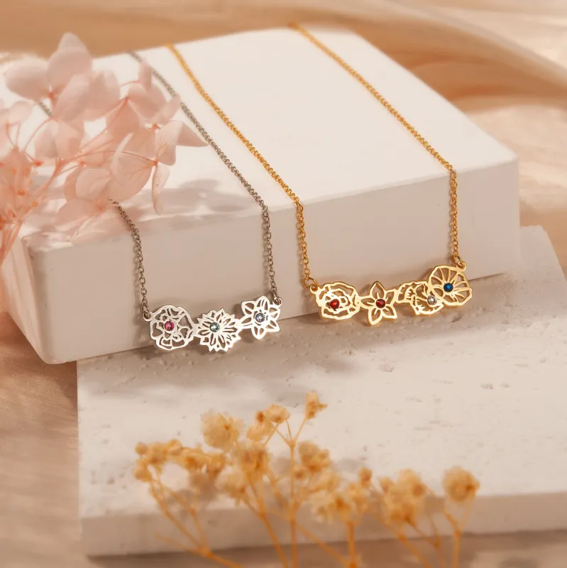 Birth Flower and Birthstone Sterling Silver Necklace sold by Anavia
